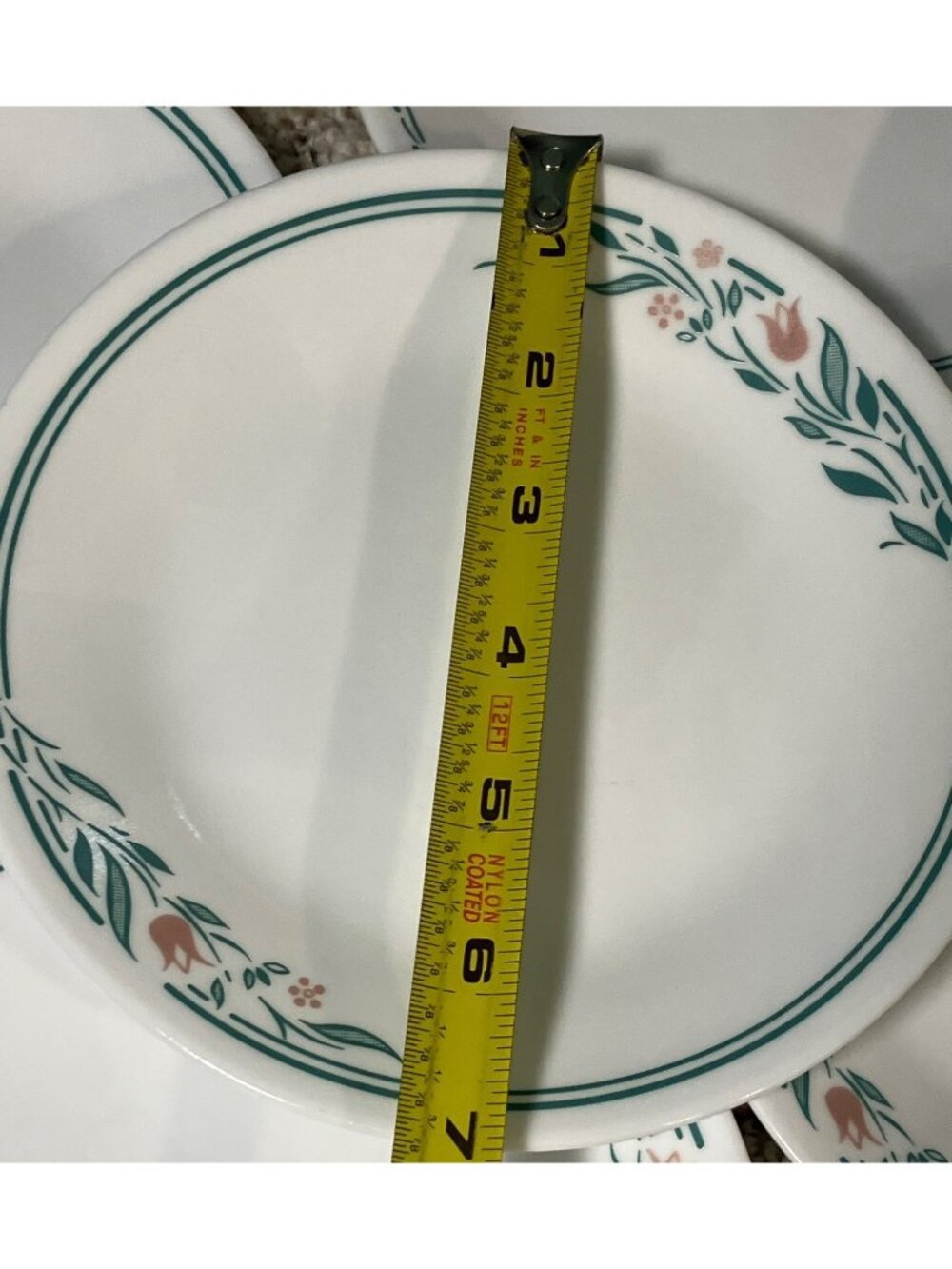 Corelle Rosemarie Bread Plates 6-3/4" Pink Tulips Teal Green Leaves Set of 8 - Picture 3 of 7